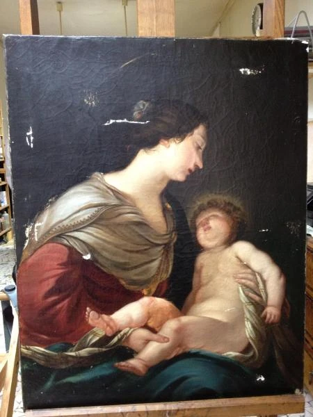 La Vierge et l'enfant, XIXème, pose d'enduit