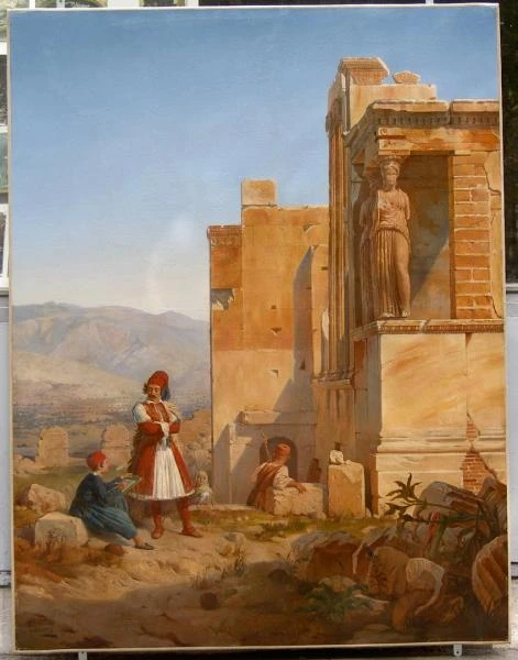 Peinture orientaliste XIXème, après traitement de la déchirure